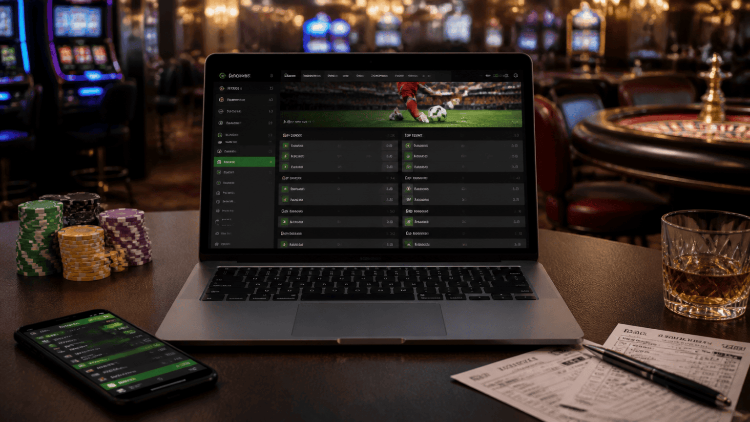 Sports betting laptop with odds on screen