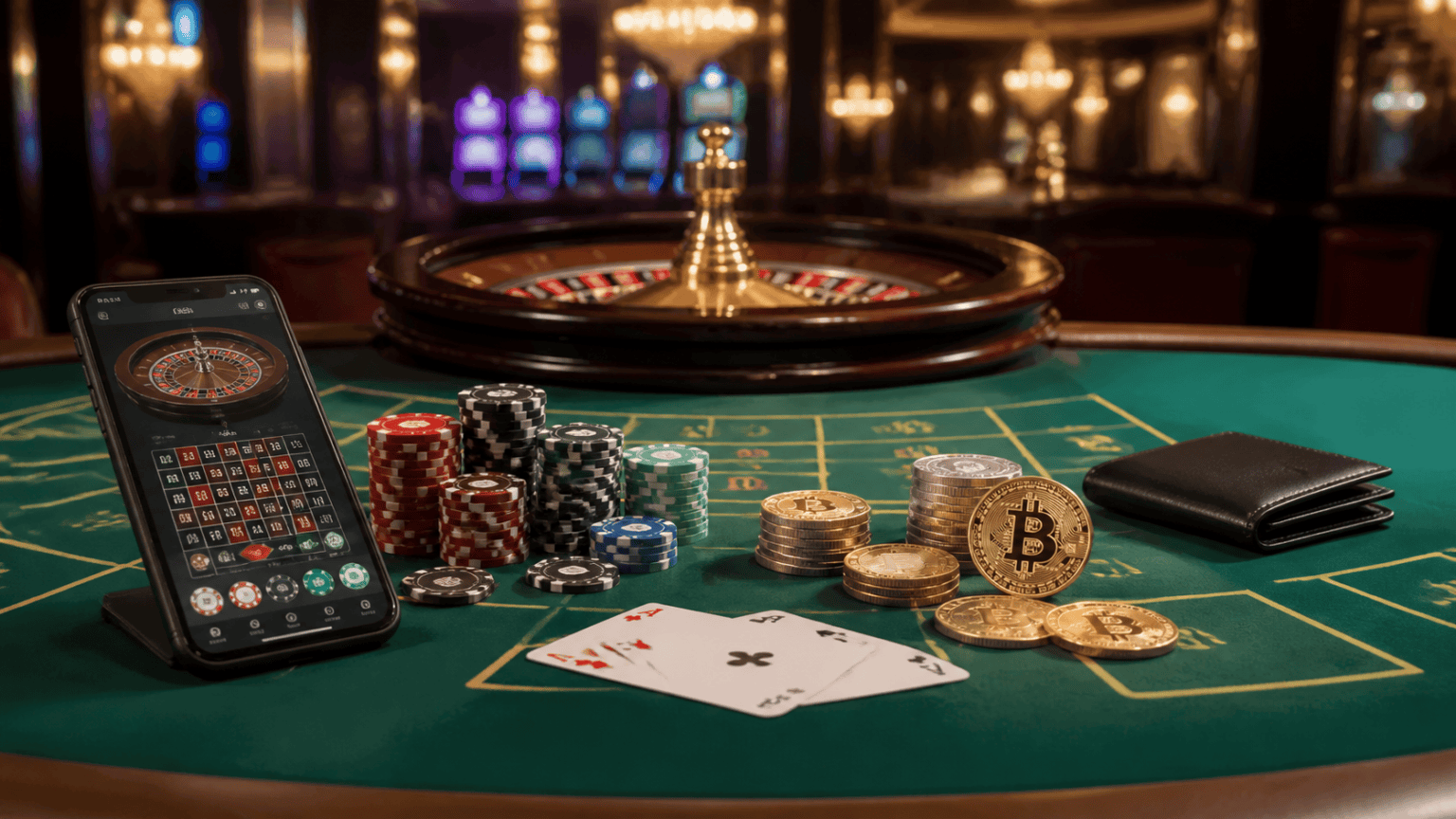 Casino gaming setup with crypto wallet and cards