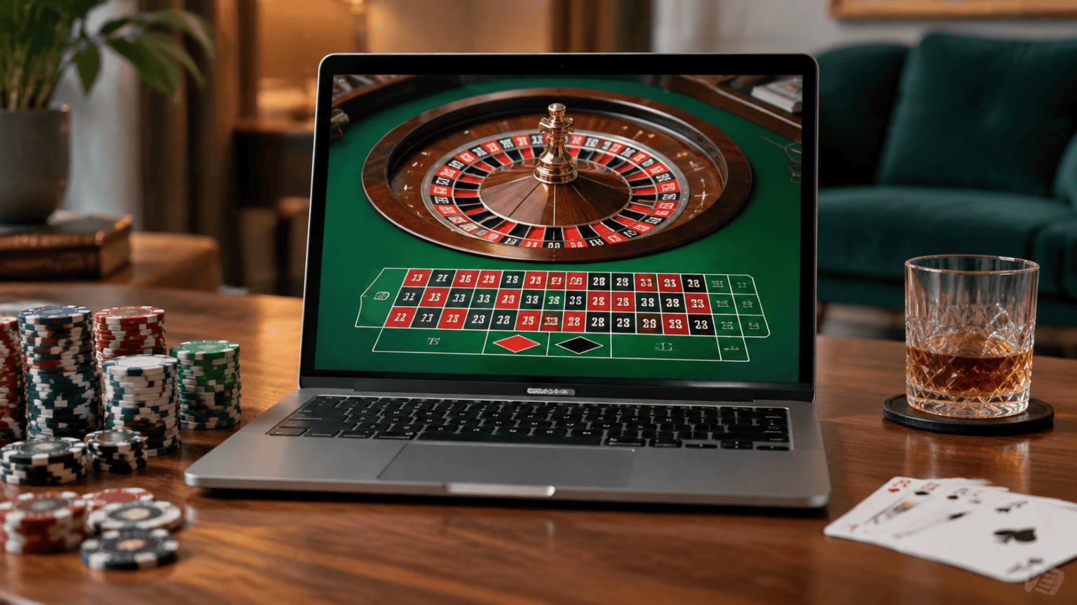 Evaluating best online casino sites Singapore: A Guide Laptop showing an online casino roulette game beside playing cards and casino chips