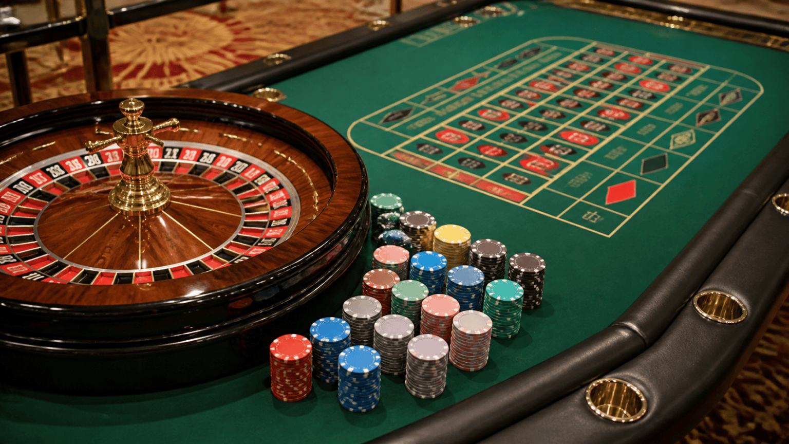 Hiểu rõ các hình thức trò chơi casino trực tuyến: game casino trực tuyến Bàn roulette casino với vòng quay và khu vực đặt cược