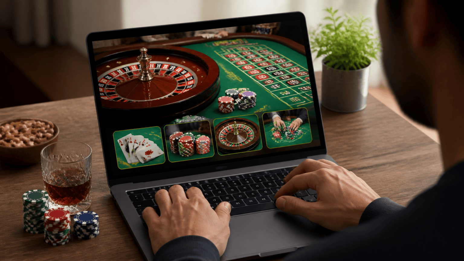 Adult viewing an online casino betting interface on a laptop